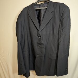 HARVE BENARD Single Breasted Vintage Pinstripe Wool Blazer Charcoal Gray Navy